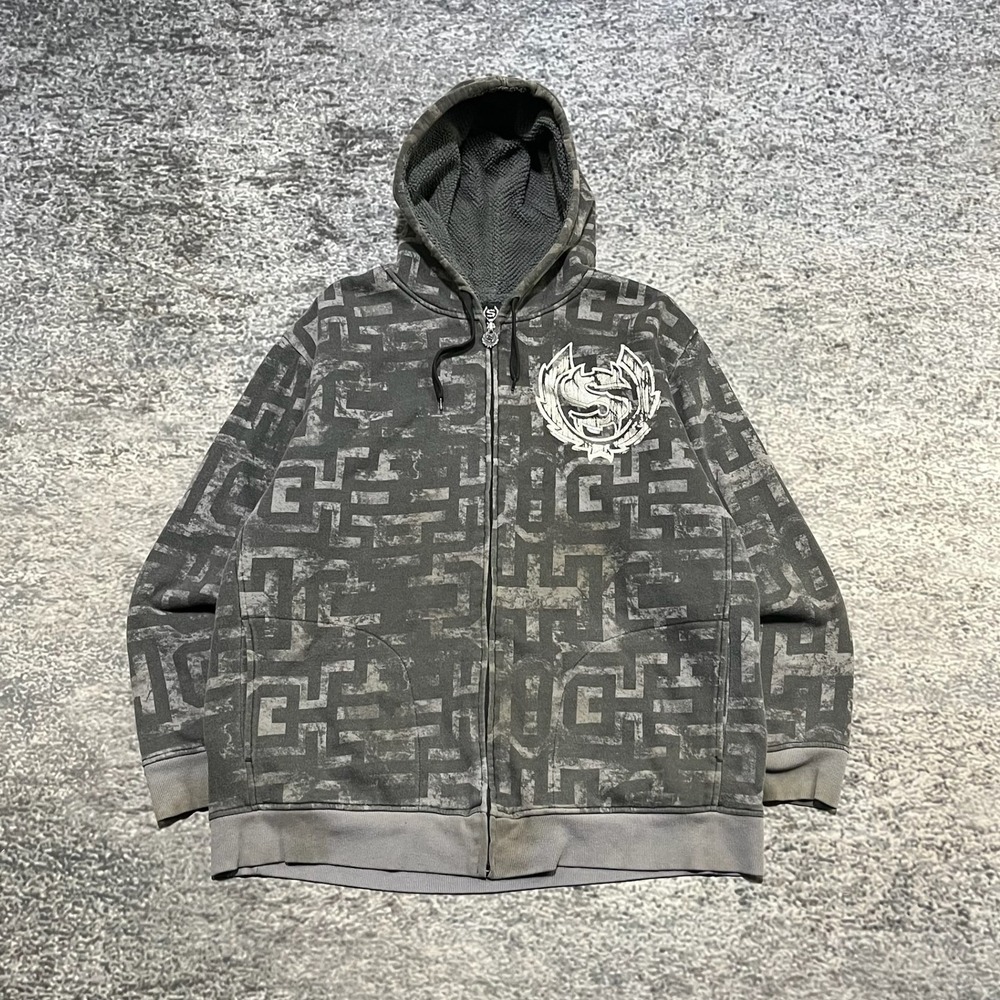 Sinister Zip Up Hoodie Gray Mens Large Vintage Y2K Grunge‎ Skater Fleece Lined